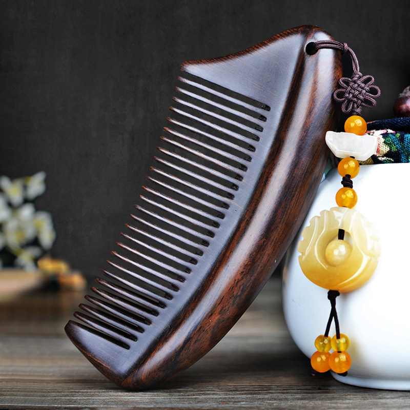 天然黑檀香木梳红桃木梳子防静电送女朋友礼物脱发按摩梳定制刻字