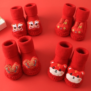 老虎鞋 虎头鞋 婴儿1周岁抓周虎头鞋 周岁男宝宝鞋 满月X百岁过年红鞋