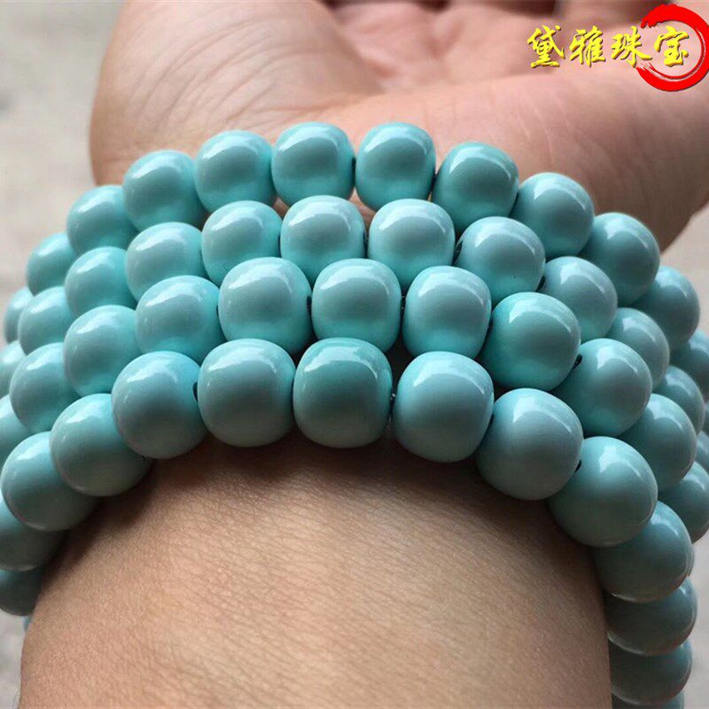 天然湖北高瓷原矿绿松石老型珠8*掺杂技术儿童贴画长桨