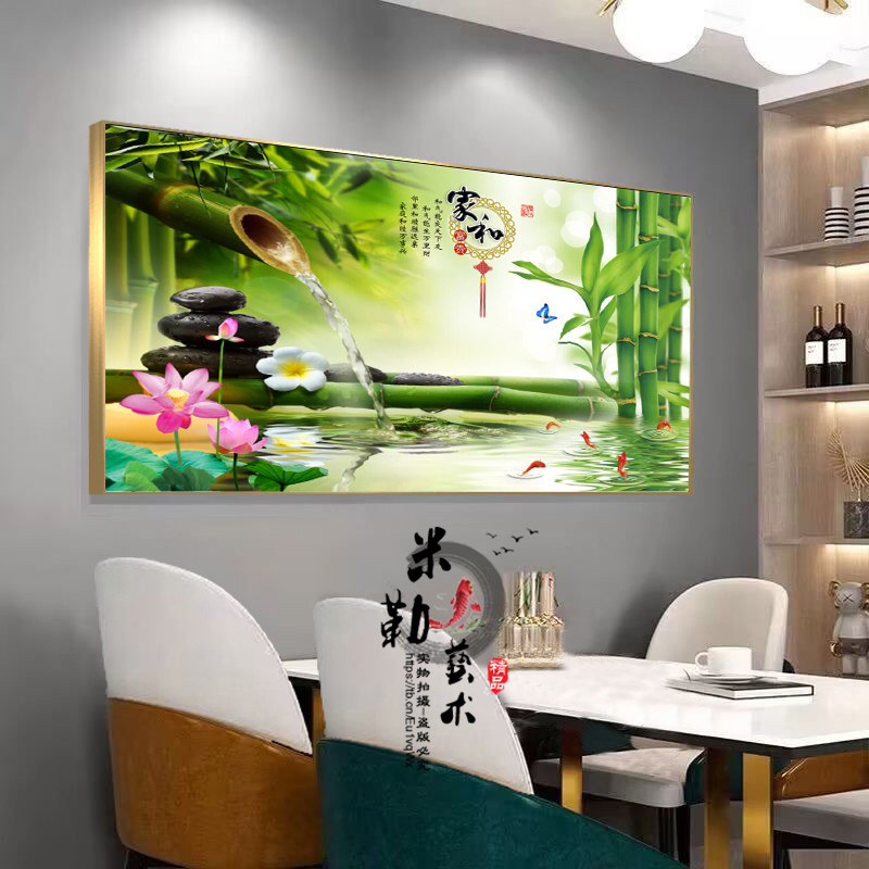 晶瓷镶钻餐厅装饰画单幅有框画客厅卧室墙挂画饭厅单联金属框壁画