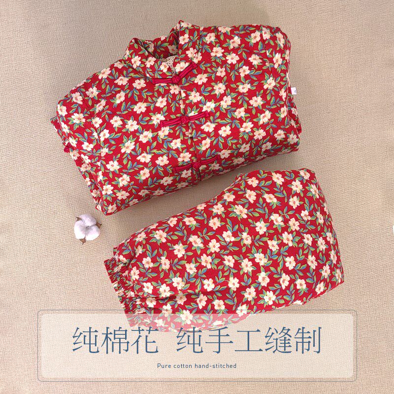 纯棉花手工女士棉衣棉裤套装冬季加厚保暖防寒妈妈棉服居家内外穿