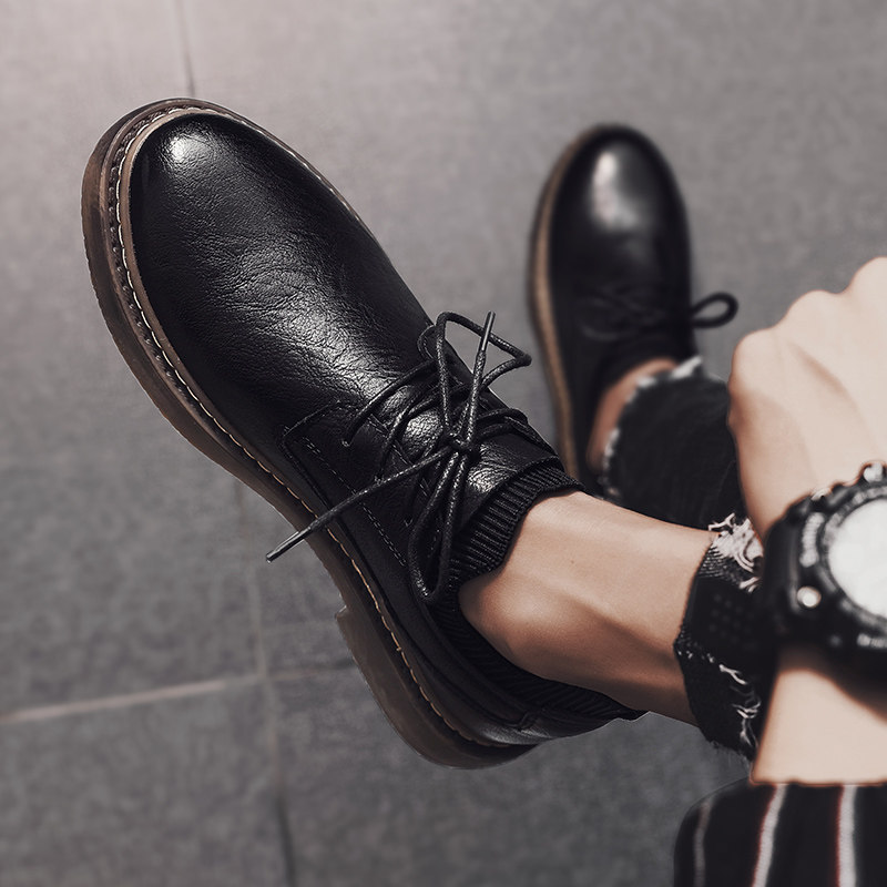 马丁靴男低帮冬季男鞋加绒黑色商务英伦男士休闲皮鞋男款马丁鞋子