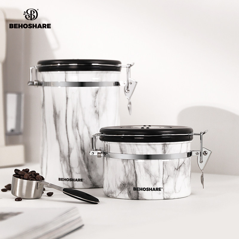 不锈钢咖啡豆保存罐带勺单向排气咖啡粉储存密封器具真空收纳