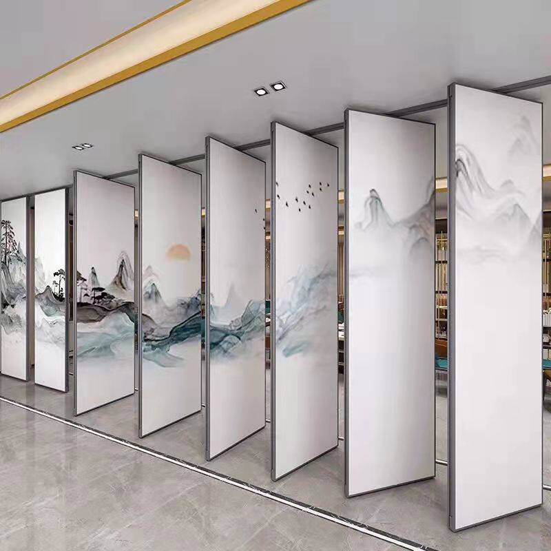 酒店隔断墙宴会厅活动屏风饭店包厢可移动折叠隔音吊轨隔断推拉门