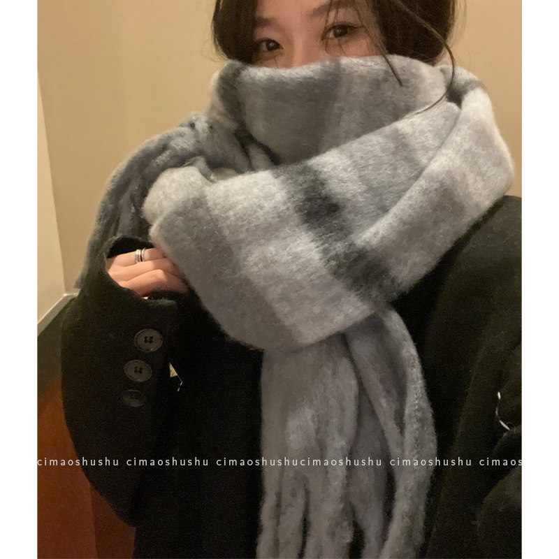 加厚围巾女生冬季2024新款韩系围脖F保暖防寒披肩高级感百搭灰色