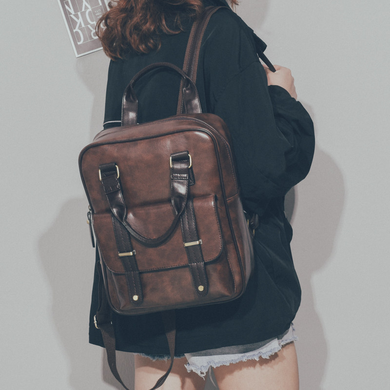 学院风书包女2021新款时尚韩版ins高中学生双肩包V大容量百搭背包