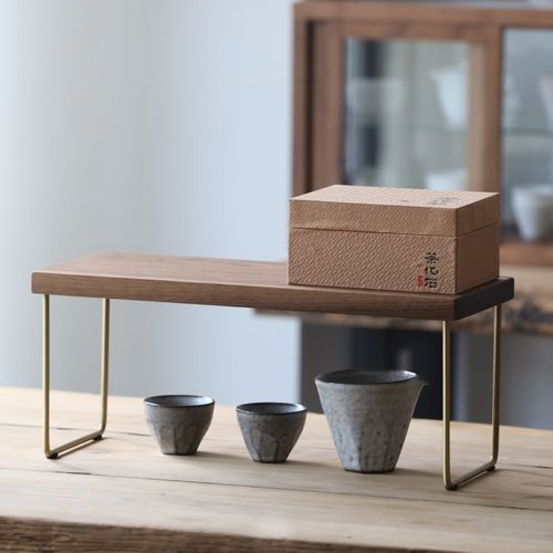 黑胡桃木实木置物架化妆品架书架杯架桌面展示茶具原Y木榉木收纳