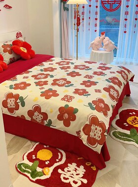 乐优公主结婚四件套大红色婚房喜被婚庆床单被套婚嫁新婚床上用品