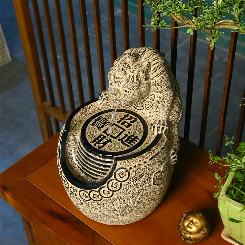 貔貅招财流水摆件办公桌装饰喷泉水景中式客厅桌面流水器开