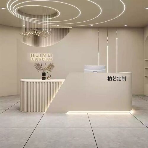 前台美容院收银台l服装店简约现代前台圆弧培训机构接待台L形转角