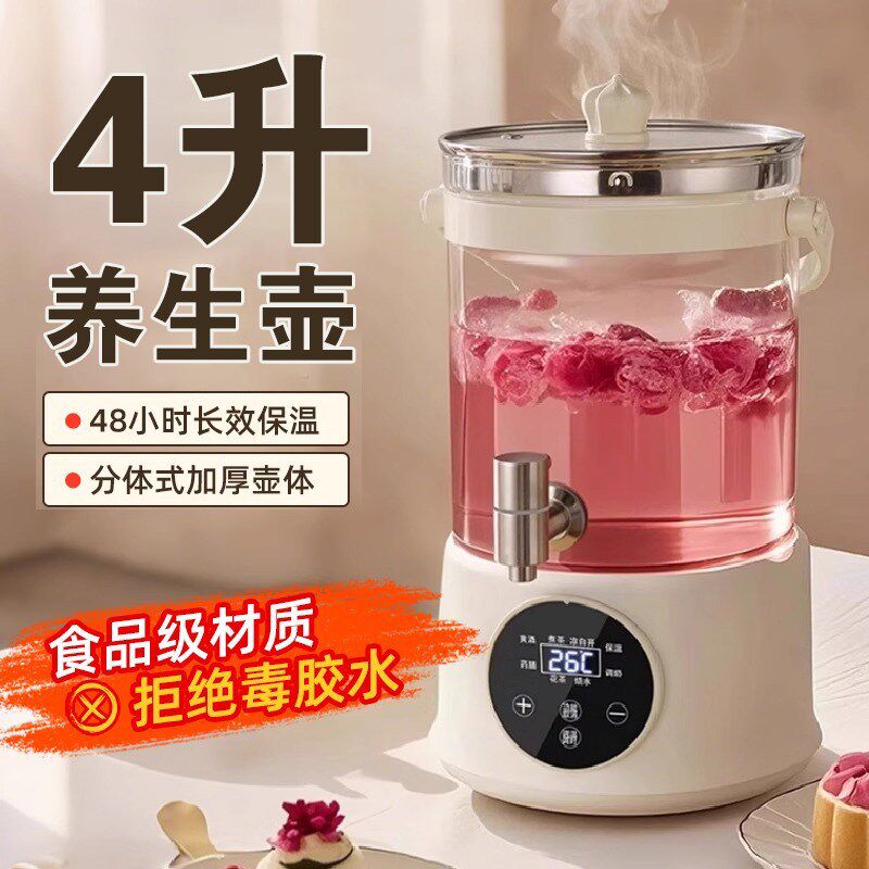 2025新款4升养生壶炖煮一体花A茶煮茶烧茶壶电热一体煮水壶大容量