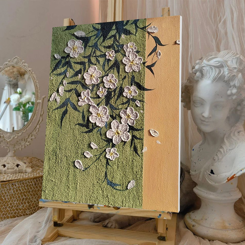 凌霄花石英砂立体肌理画diy数字油彩画丙烯涂画手绘填色画装饰画