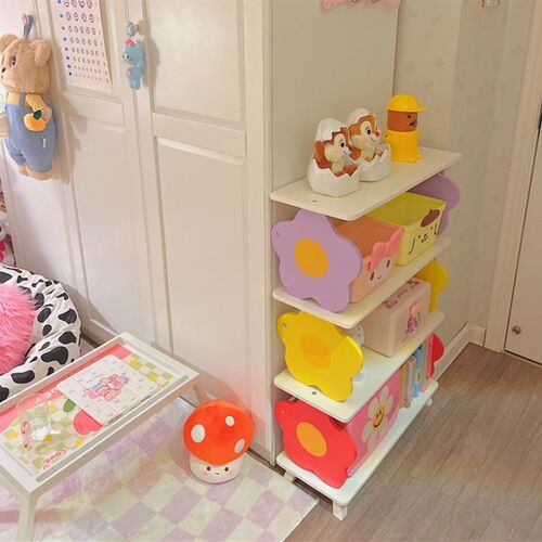 新款大号玩具收纳架置物架花朵可爱储物架实木P书架绘本展示架鞋