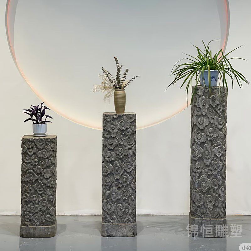 石雕祥云柱青石仿古仙鹤石v柱子庭院室内拴马桩摆件石花架盆景花