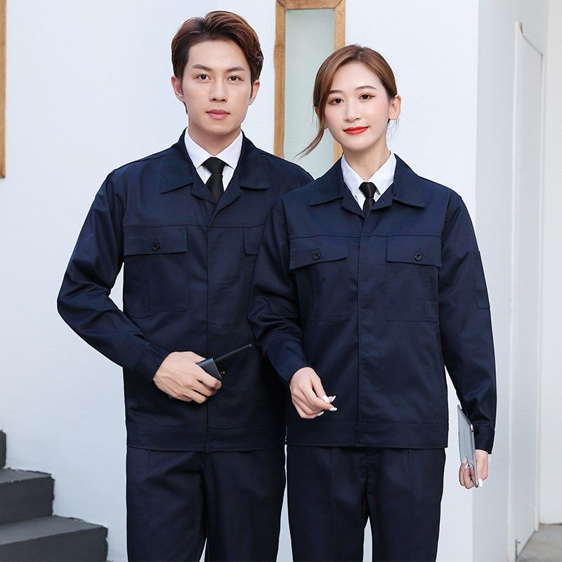 春秋纽扣长袖工作服男套装定制绣字劳保J服厚款耐磨耐脏工程汽修