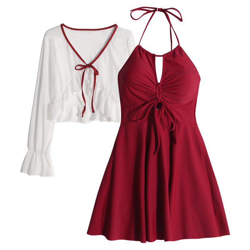 泳衣女款遮肚子高级感纯欲风2024新款连体小个子红色泳衣仙游泳装