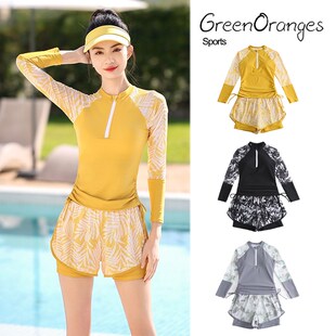 泳衣微胖女孩遮肉分体保守游泳衣长袖 胖mm学S生游泳馆专用冬 大码