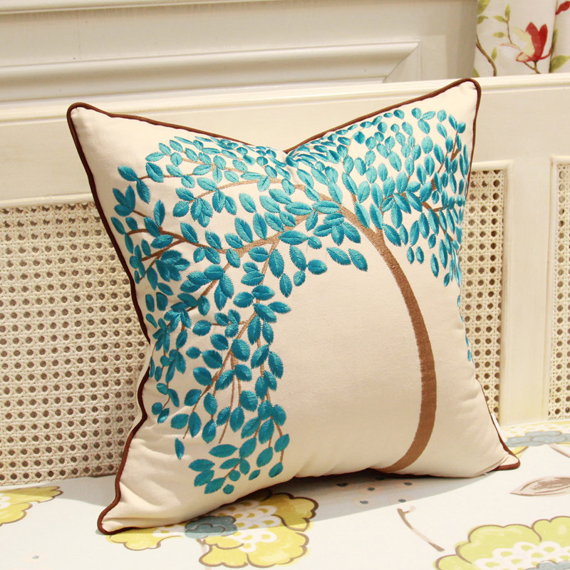 简约现代绣花刺绣中式靠垫办公室沙发靠枕飘窗抱枕套含芯腰枕,居家布艺,靠垫/抱枕,淘宝优惠券,粉丝福利购,淘宝优惠卷