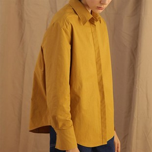 Mannee 简约bf风 棉质有型宽松长袖暗门襟衬衫 姜黄色