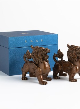 黄铜貔貅摆件公母一对家居装饰客厅玄关柜办公室桌面摆设高档礼品