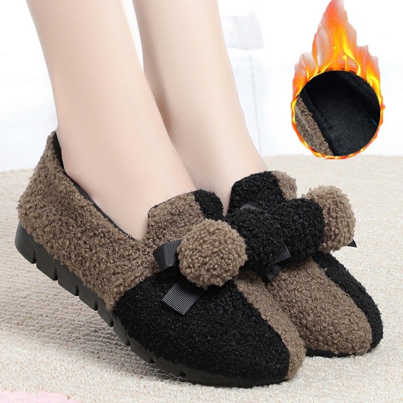 毛毛鞋女冬外穿冬季新款百搭拼色时尚豆豆鞋加绒保暖老北京棉鞋女,女鞋,传统布鞋,淘宝优惠券,粉丝福利购,淘宝优惠卷