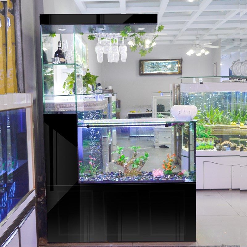 酒架吧台鱼缸带酒柜屏风隔断玻璃水族箱免换水鱼缸送货