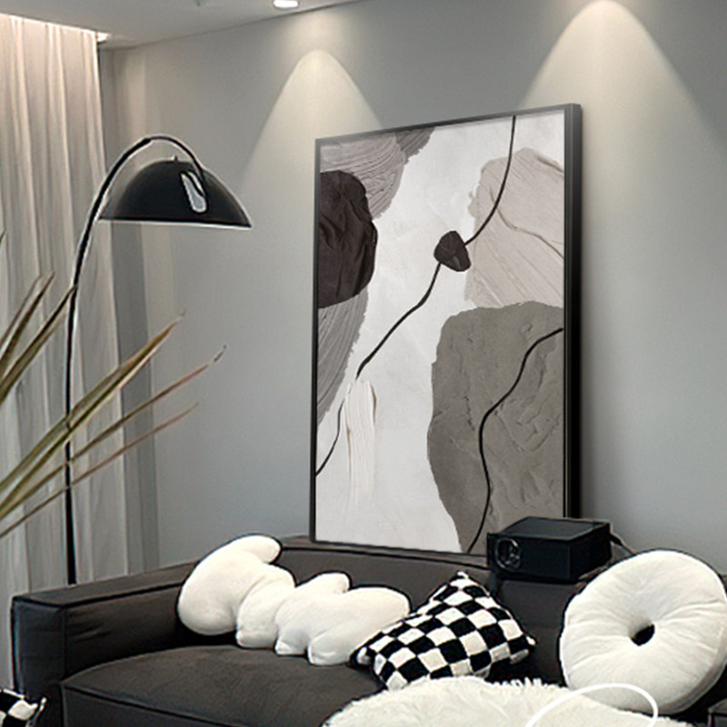 黑白极简艺术客厅装饰画抽象肌理沙发背景墙落地画高级感玄关挂画