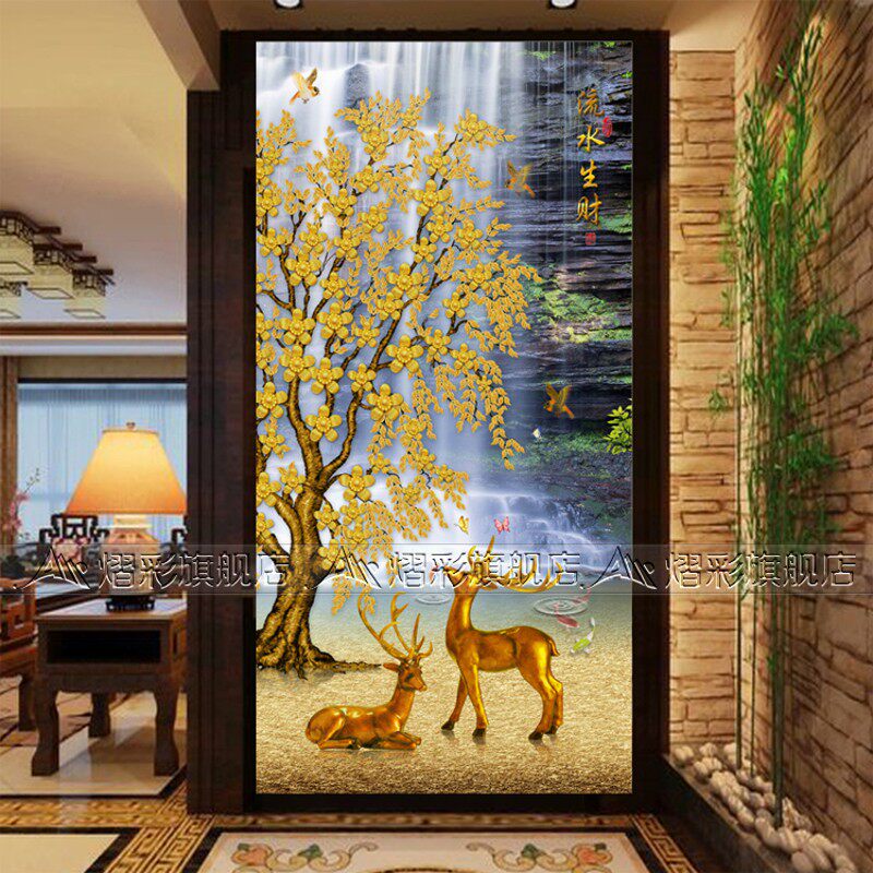 艺术玻璃欧式玄关屏风隔断背景拼镜吊顶天K花餐厅挂画玻璃生财流