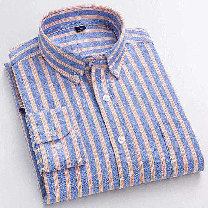 绿色大条纹衬衫男长袖秋季韩版全棉牛津纺休闲竖条子衬衣潮流