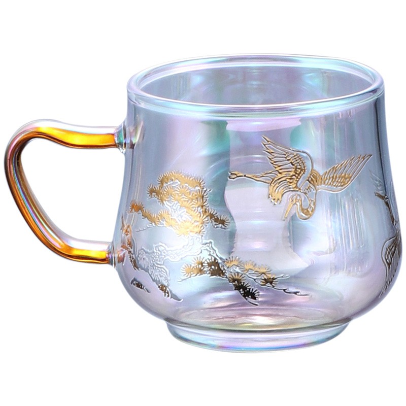 焕彩金银烧耐热玻璃茶杯主人杯单杯贝彩烧品茗杯透明水杯功夫茶具