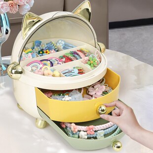 儿童发饰收纳盒防尘桌面抽屉式女孩皮筋发夹头Q绳发箍整理可爱盒