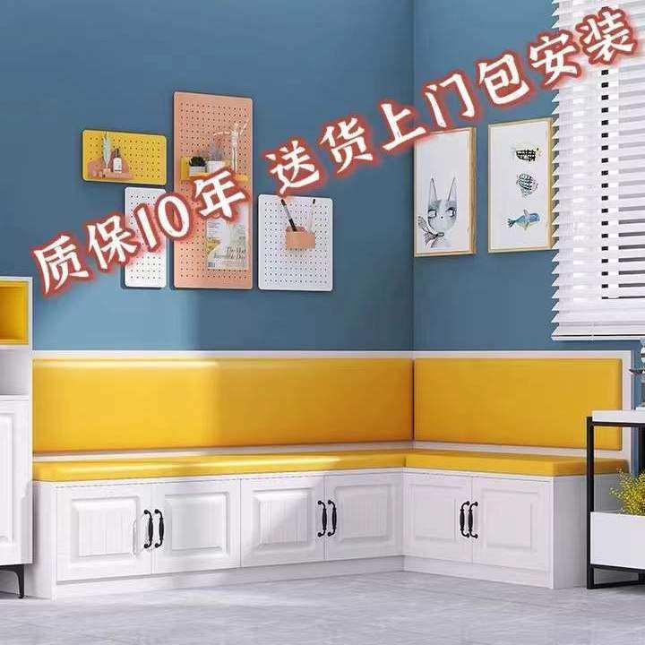 卡座沙发凳储物柜皮软p包坐垫定制奶茶店实木L型转角客餐厅沙发椅