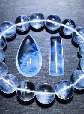 天然蓝针手链吊坠异象白水晶黄水晶手串蓝色圆珠显针天使的羽毛