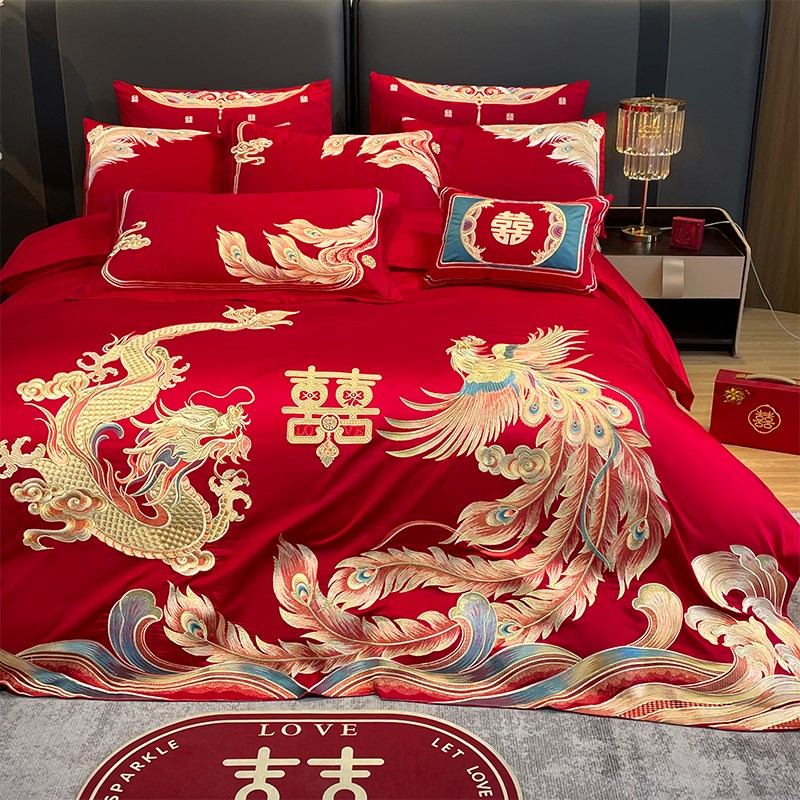 婚庆四件套大红全棉龙凤结婚房嫁喜庆被罩新房嫁礼床上用品4