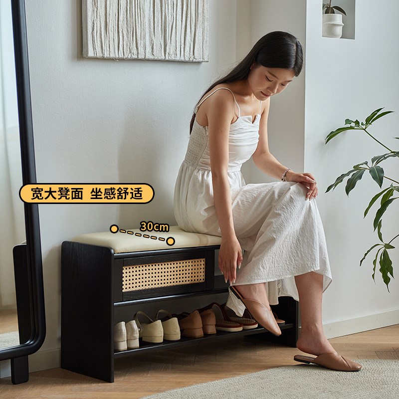 实木换鞋凳家用门口黑色可坐式穿鞋凳长条凳入户门鞋架坐凳一体