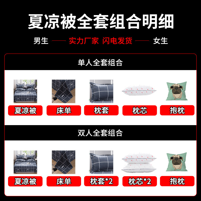 夏天薄款被子空调被芯夏凉被四件套双人单人可水洗夏被三件套