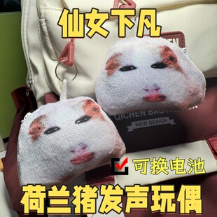 碧昂斯人脸荷兰猪猪妞仙女下凡语音挂件按压发声毛绒玩偶抽象饰品
