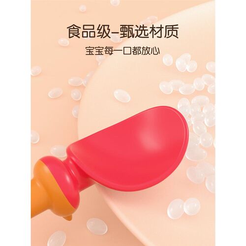 宝宝学吃饭训练勺一岁半婴儿辅食硅胶软勺子儿童弯头叉勺餐具套装