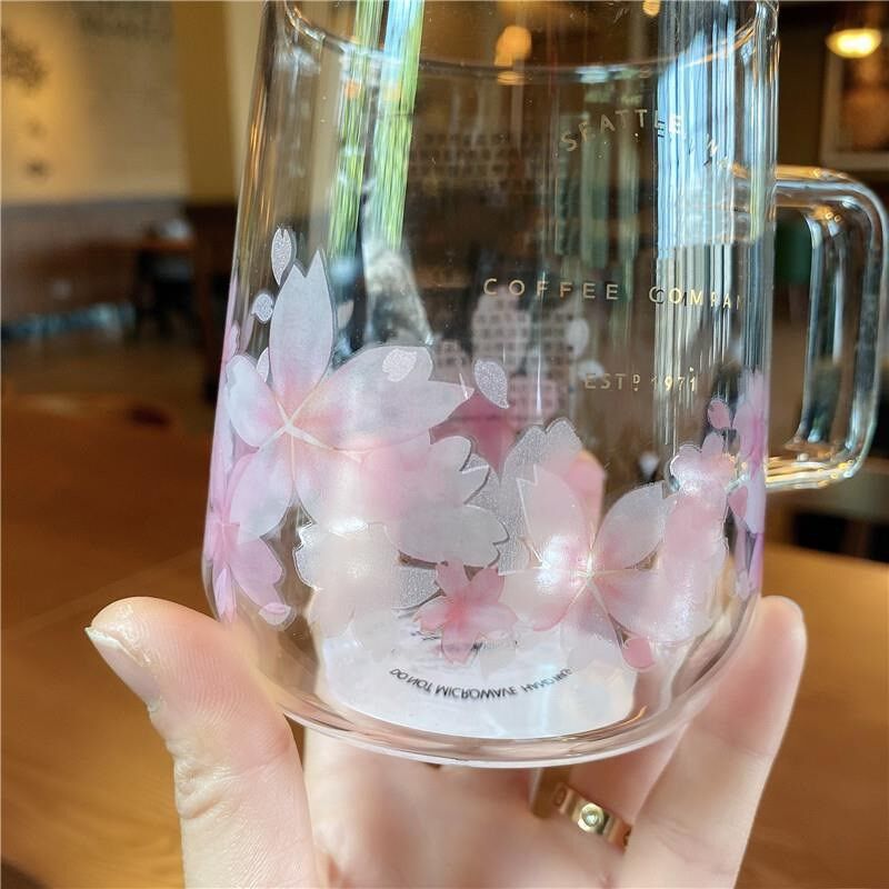 柔美粉樱冷变玻璃杯搅拌棒紫樱变色墨绿女神少女心可爱水杯子送礼