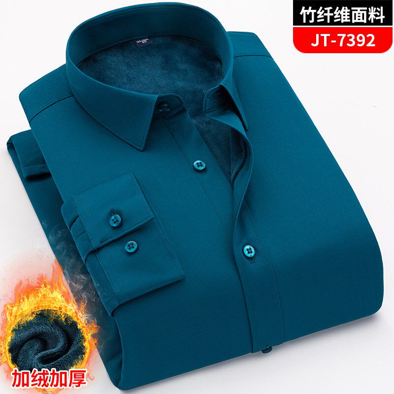 2024冬季无口袋加绒加厚保暖衬衫男长袖商务休闲玫红色衬衣免烫潮