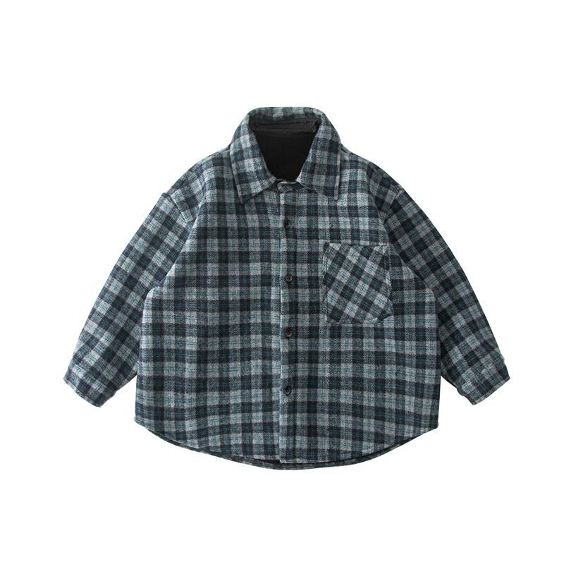 加绒加厚儿童衬衫男童长袖衬衣中小童冬季保暖衬衣奥利绒秋冬款潮