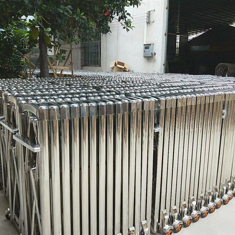 手动推拉路障折叠不锈钢伸缩大门别墅入户高速移动V交通施工护栏
