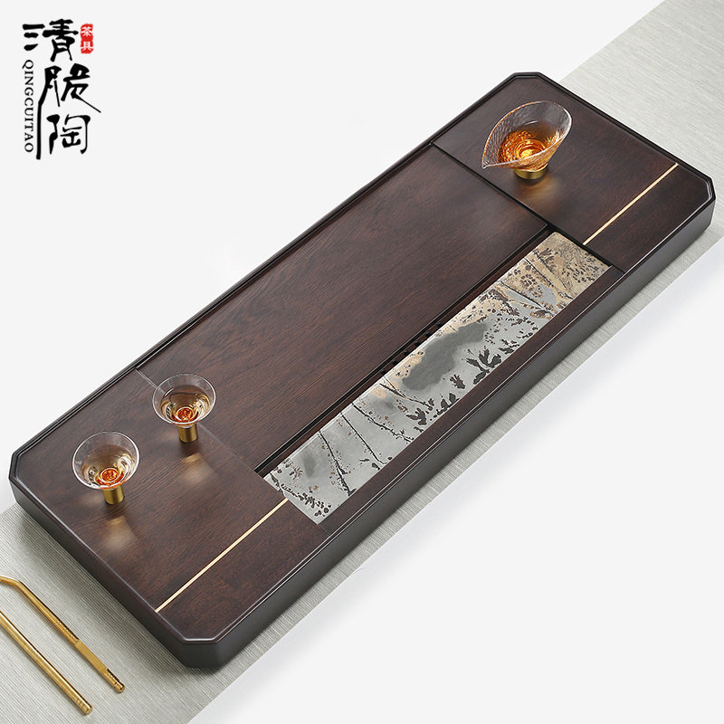 整块非洲黑乌檀木茶盘实木茶台202E4家用新款大号茶具套装茶海托