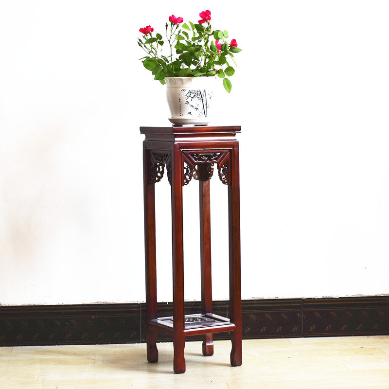 仿古实木花架中式整装简约客厅室内盆景架榆木雕花花台绿萝架