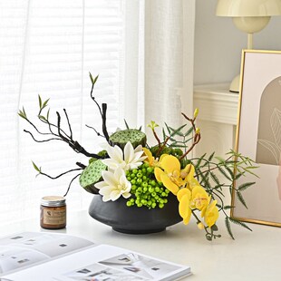 现代中式风格f软装配饰样板房花艺售楼部高档仿真成品花艺桌面摆