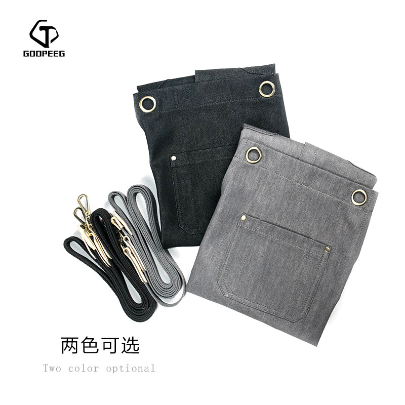 牛仔布料工作围裙韩版时尚定制订做logo印字奶茶店工作服开叉围腰