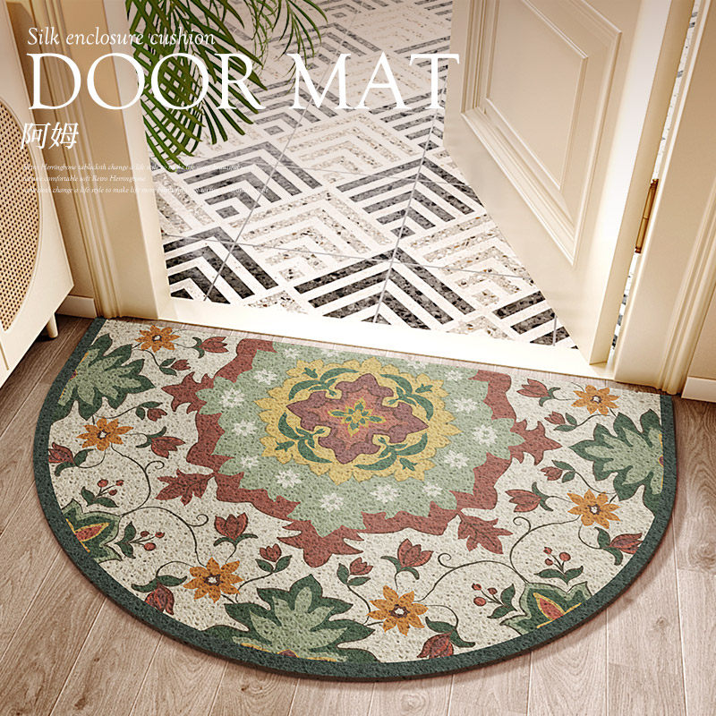美式半圆丝圈地垫入户门户进门垫子大门口脚垫欧式入户地毯高级感