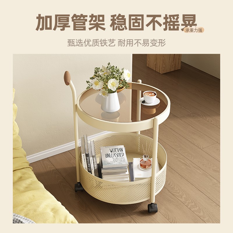 北欧钢化玻璃可移动沙发边几边柜简约现代床头侧边柜小茶几小推车