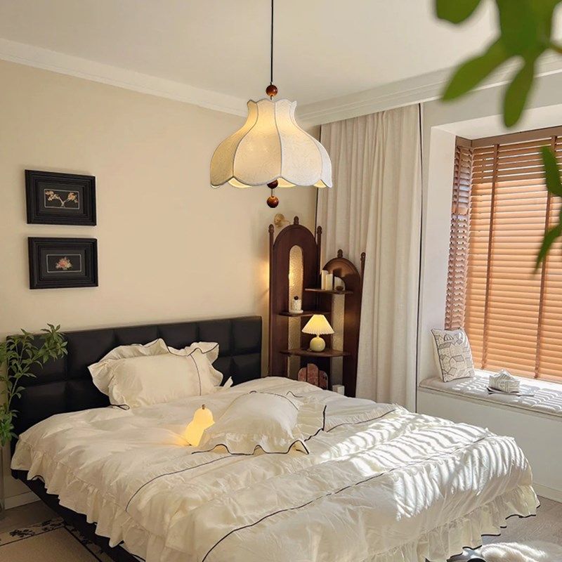 莲花法式中古布艺吊灯复古卧室房间灯餐厅书房轻奢高级感2025新款,家装灯饰光源,餐厅吊灯,淘宝优惠券,粉丝福利购,淘宝优惠卷