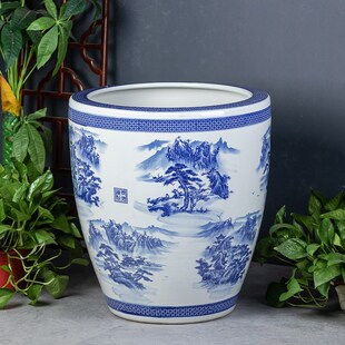 景德镇青花陶瓷古法生态养鱼缸加高缸庭院大缸老式大水缸荷花盆缸